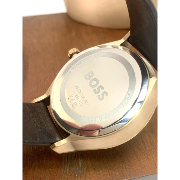 Hugo Boss Mens Watch 1514103 Tyler Quartz Rose Gold Blue Dial Brown Leather 43mm - Picture 6 of 13